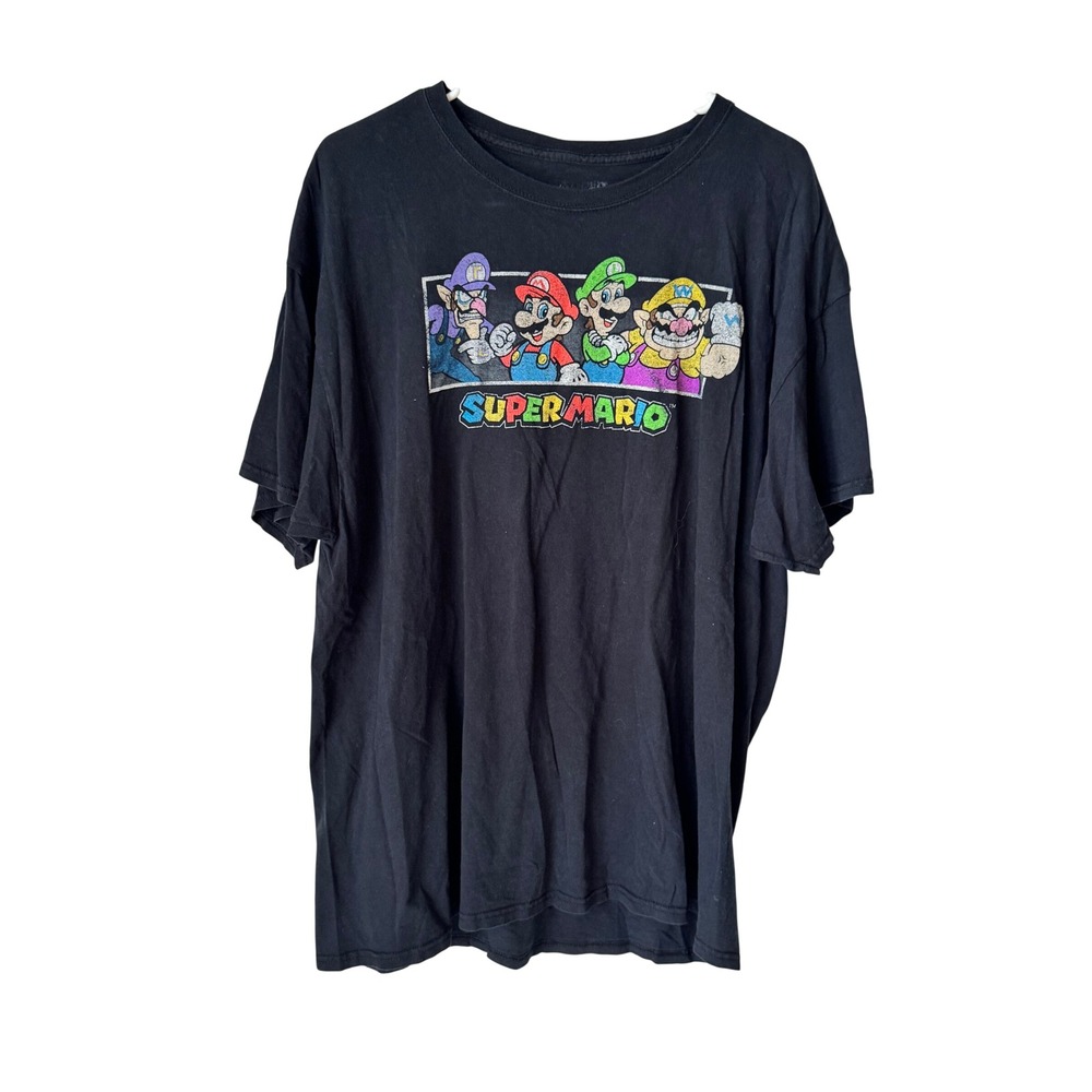 Nintendo Super Mario Bros Graphic T-Shirt XL Black Mario Luigi Wario Waluigi
